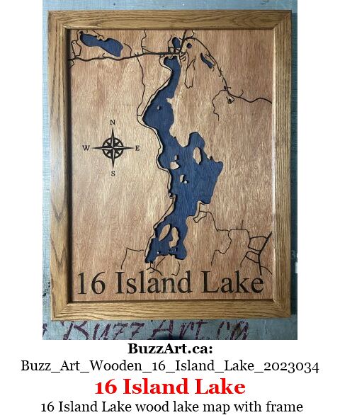 16 Island Lake wood lake map with frame